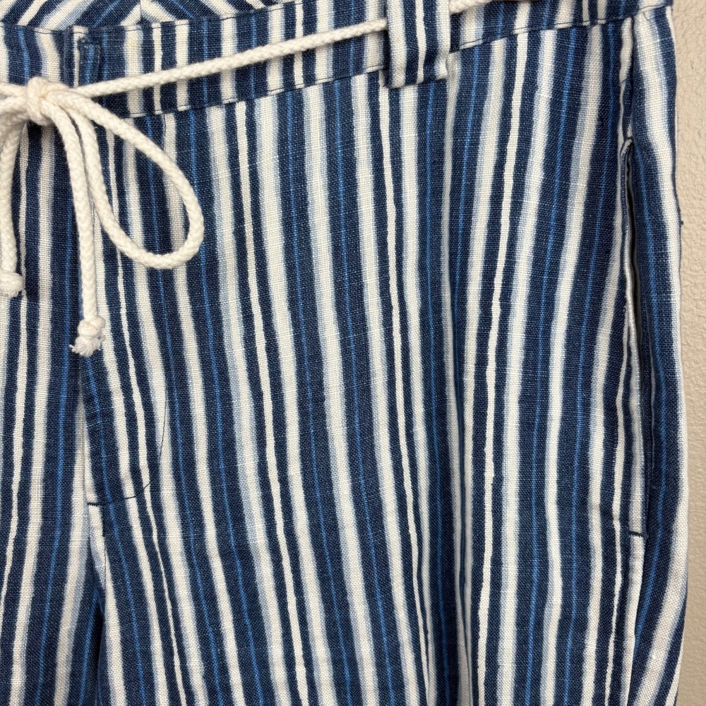 Sigrid Olsen So Blue Linen Pants Women's Sz 10 Blue White Coastal Resort Beach - Picture 10 of 10